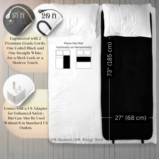 Grounding Mat for Bed, Dream Roam Grounding Sleep Solution, Stress Relief Conductive Mattress Cover, Safety Adapter, 2 Cords, Premium Packaging, 2-Year Warranty, Twin: 27"x73" Queen: 54"x73" Multipurpose: 35.5”x16”