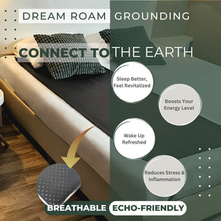 Grounding Mat for Bed, Dream Roam Grounding Sleep Solution, Stress Relief Conductive Mattress Cover, Safety Adapter, 2 Cords, Premium Packaging, 2-Year Warranty, Twin: 27"x73" Queen: 54"x73" Multipurpose: 35.5”x16”