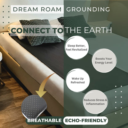 Grounding Mat for Bed, Dream Roam Grounding Sleep Solution, Stress Relief Conductive Mattress Cover, Safety Adapter, 2 Cords, Premium Packaging, 2-Year Warranty, Twin: 27"x73" Queen: 54"x73" Multipurpose: 35.5”x16”